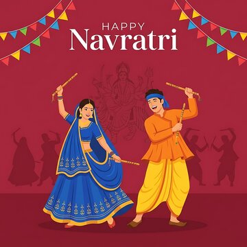 Happy navratri celebration with people performing garba dance