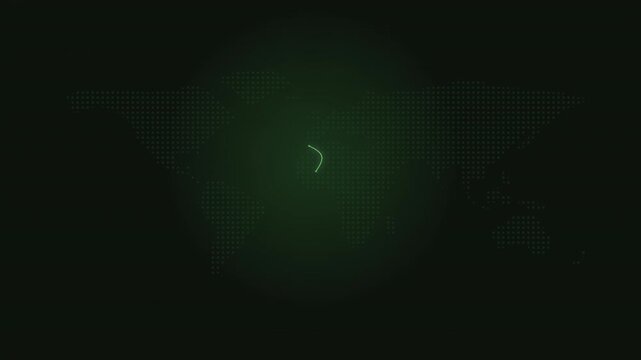 Dot map arc flares at midpoint over charcoal background seamless loop