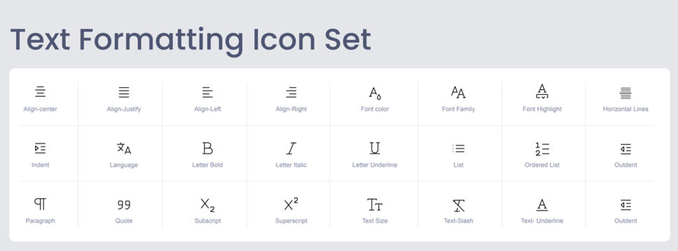 Text Formatting and Typography Editor Line Icons Set for Document Editing and User Interface Design
