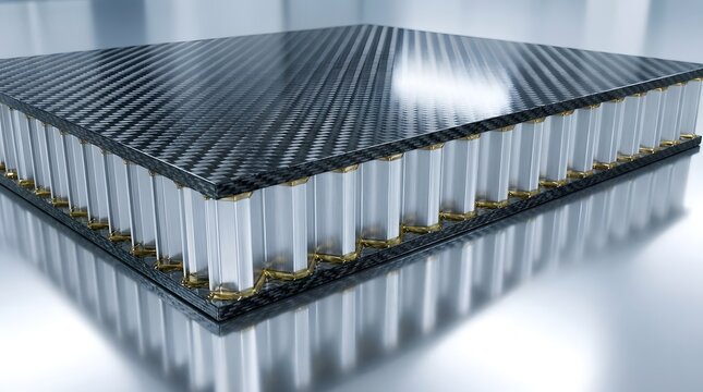 High-tech carbon fiber composite panel with reflective honeycomb core structure for industrial design