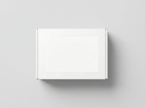 Top view mockup of a closed white cardboard delivery box isolated on a neutral background transparent background