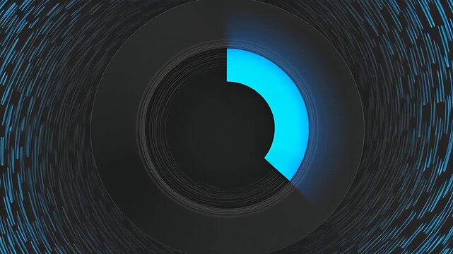 A glowing blue circular progress bar fills up against a dark high-tech background with streaming data lines, ideal for technology and software loading screens.