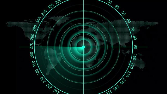 Radar screen loop with scanning beam circular . Scanning Submarine Radar Screen with World Map. tracking systems, and advanced technology solutions. Digital radar screen infographic HUD call out