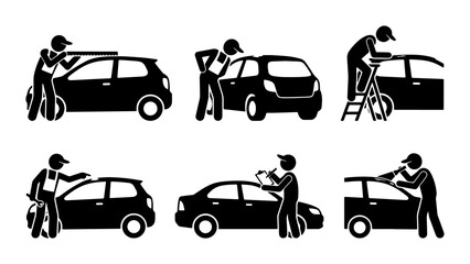 Naklejka premium Car Service Icons: Mechanic, Inspection, Repair, Maintenance, Auto Care, Vector Set