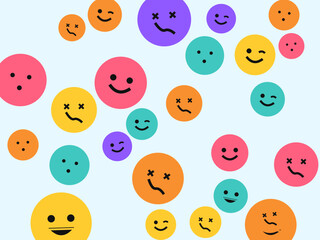 Naklejka premium Cute Smiley Face Scattered Pattern 90s Design