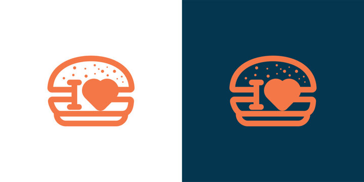 Burger Love Logo Design Delicious Food Icon for Branding.