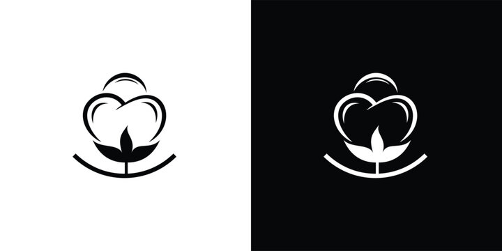 Cotton flower logo design in black and white simple and elegant.