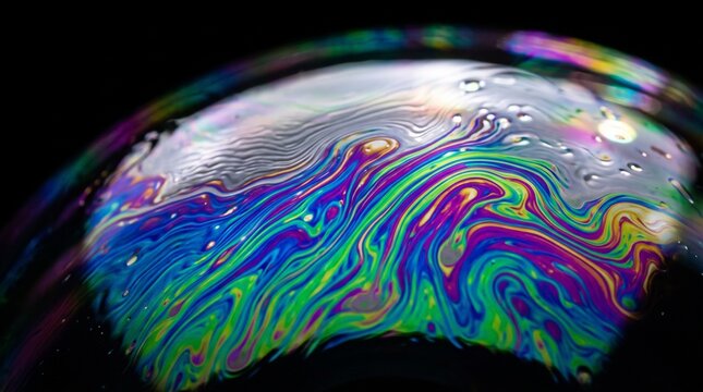 Iridescent soap bubble macro, colorful swirling liquid patterns, psychedelic oil film texture, abstract fluid art background isolated PNG with Transparent Background