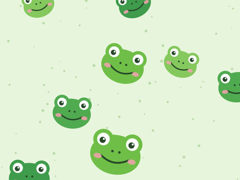 Kawaii Cartoon Frogs Happy Green Pattern
