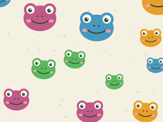 Fototapeta premium Kawaii Cartoon Frogs Happy Green Pattern