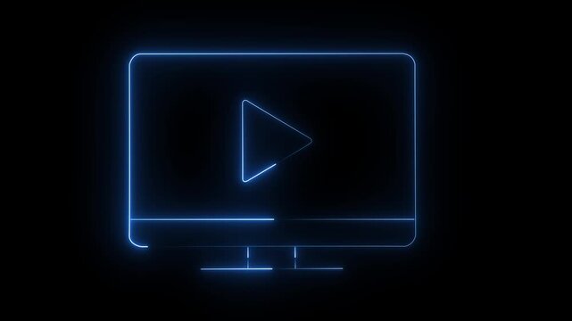 Blue play button on a modern computer monitor