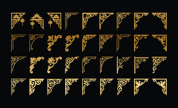 Golden asian corners set for traditional designs.