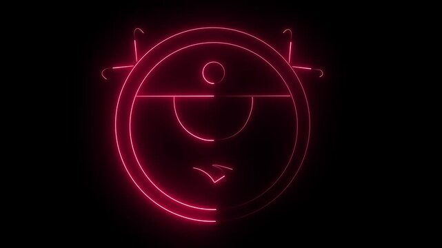 Neon smiley face with antennae on dark background