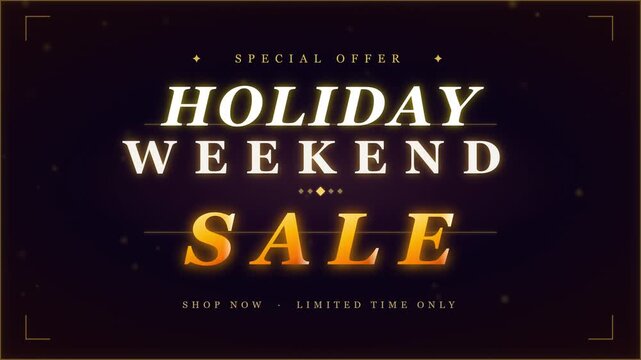 Holiday Weekend Sale Glowing Gold Typography Motion Graphic Animation
