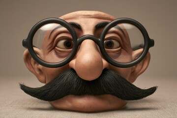 Fototapeta premium Humorous disguise accessory with spectacles, moustache and oversized nose for marketing and editorial imagery