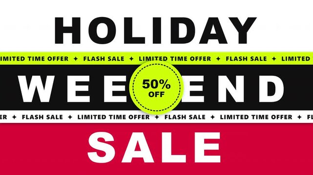 Animated Holiday Weekend Sale 50 Percent Off Promo Banner