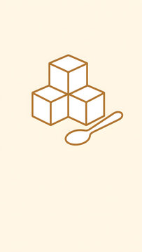 Sugar Cubes with Spoon Minimalist Outline Icon Vector Illustration