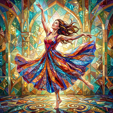stained glass of woman dancing