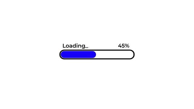 Blue 100 Percent Loading Progress Bar Animation on white background.4k video