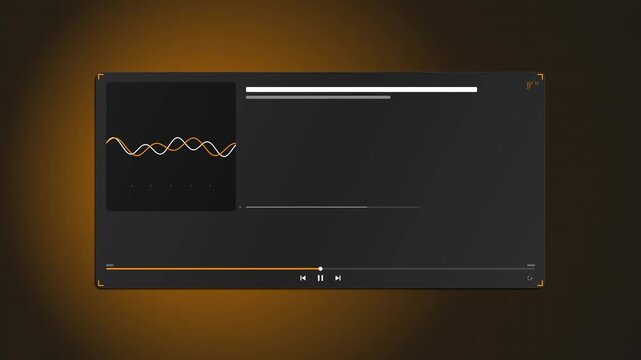 Dark digital music player UI with gold waveform and minimalist controls