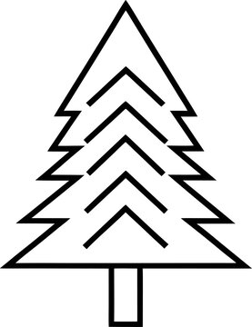 Christmas tree icon, pine tree outline symbol, vector illustration, tree silhouette with trunk, black line art design, minimalist logo, isolated on white background