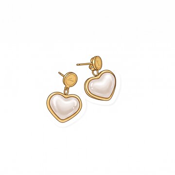 Golden heart on white background earrings