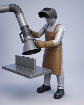 Welder positioning local exhaust hood for welding fume extraction