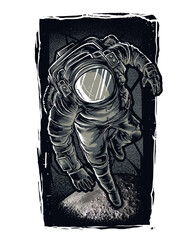 Retro Spaceman Spacewalk Moon Surface T-Shirt Poster Design © Crindity