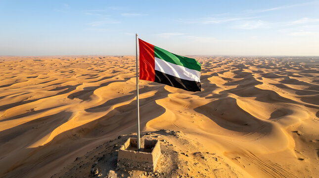 UAE Flag Over Desert Dunes
