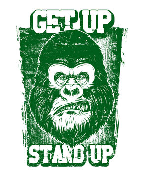 Retro Green Grunge Gorilla Head Motivational Typography T-Shirt Design