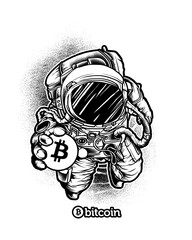 Vintage Spaceman Bitcoin Crypto Concept T-Shirt Design Poster © Crindity