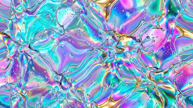 Iridescent Liquid Abstract Texture with Vibrant Holographic Flowing Waves and Fluid Metallic Reflections for Modern Graphic Design Backgrounds