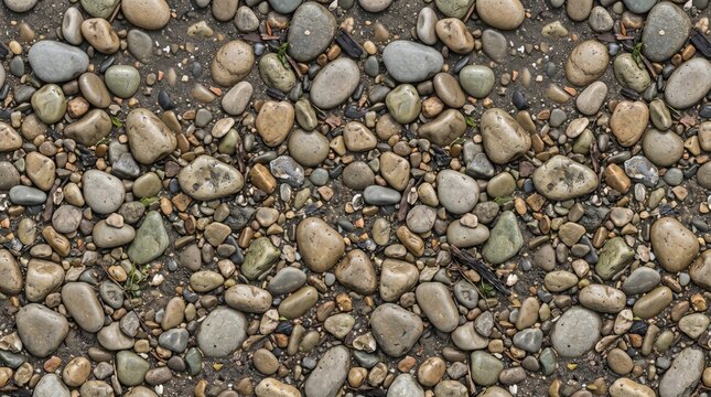 Seamless Texture of Dry Cracked Brown Earth Ground with Small Pebbles and Arid Soil Surface Patterns for Nature Backgrounds