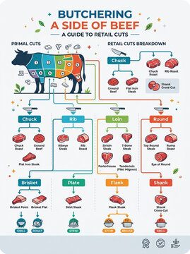 Comprehensive Guide to Beef Cuts Infographic Chart with Primal and Retail Breakdown for Culinary Education
