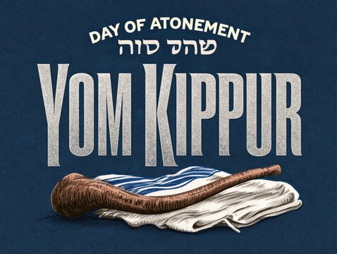 Yom kippur prayer shawl with tzitzit on dark blue background