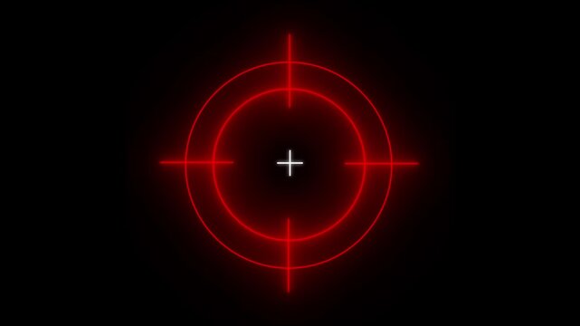 Glowing neon light target icon animation, Military target icon animation on black background. Crosshair, gun aim, sniper target.4k video
