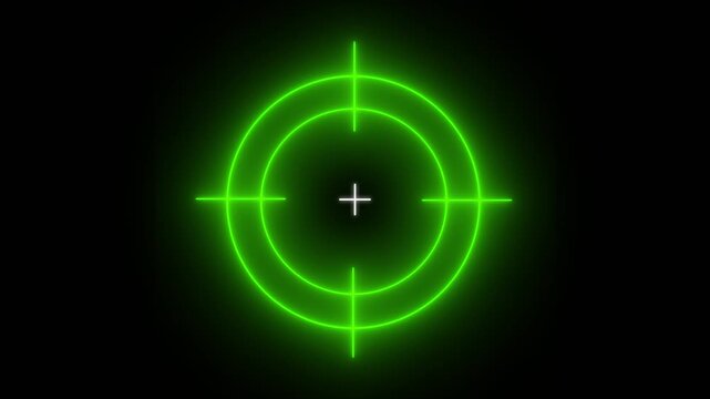 Glowing neon light target icon animation, Military target icon animation on black background. Crosshair, gun aim, sniper target.4k video