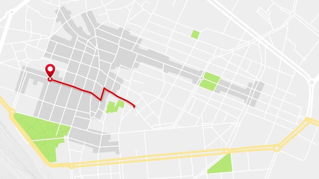 Animated GPS route on a city map of Parma, Emilia-Romagna, Italy, with a red location pin and path line in 4K