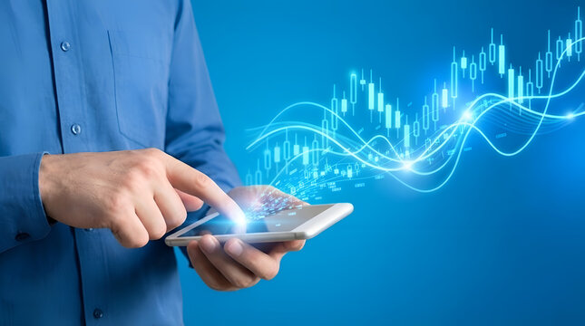 Business professional analyzing financial data on holographic digital interface with futuristic tech Generative AI