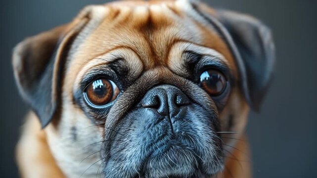 close up of a pug dog