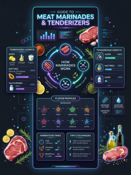 Infographic Guide to Meat Marinades and Tenderizers with Cooking Science and Culinary Tips