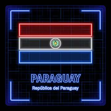 Paraguay flag symbol. Tech cyber data concept, editable strokes flag collection, bright neon design.