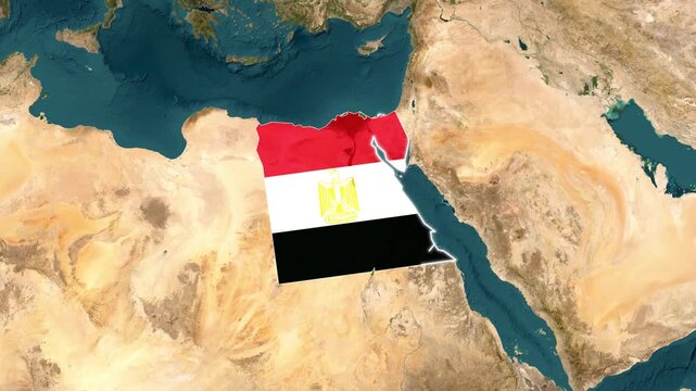 3D Satellite Map Animation Highlighting Egypt with Flag Texture and Waving National Flag