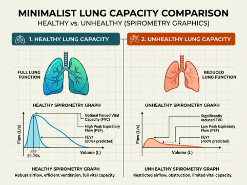 Healthy vs Unhealthy Lung Capacity Comparison Infographic with Spirometry Graphs