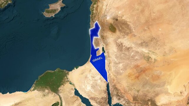 3D Satellite Map Animation Highlighting Israel with Text Overlay and Waving National Flag