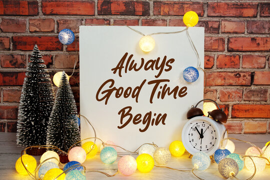 Always Good Time Begin Display with LED Lights Cotton Balls and Mini Trees