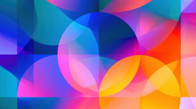 Minimalist geometric art background featuring triangles, circles and lines in a dynamic gradient palette