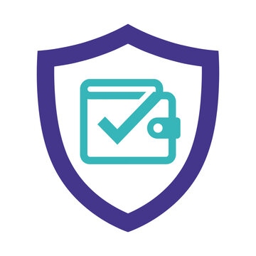 Protected Digital Wallet Shield Vector Icon with Checkmark for Secure Mobile Payment