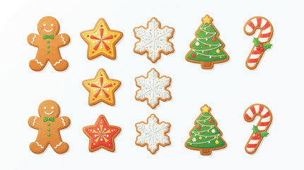 Naklejka premium Assorted Christmas Cookies and Treats: Gingerbread Figures, Stars, Snowflakes, Trees, and Candy Canes on a Festive Platter.