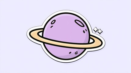 Fototapeta premium Cute lavender planet with ring flat sticker illustration on white
